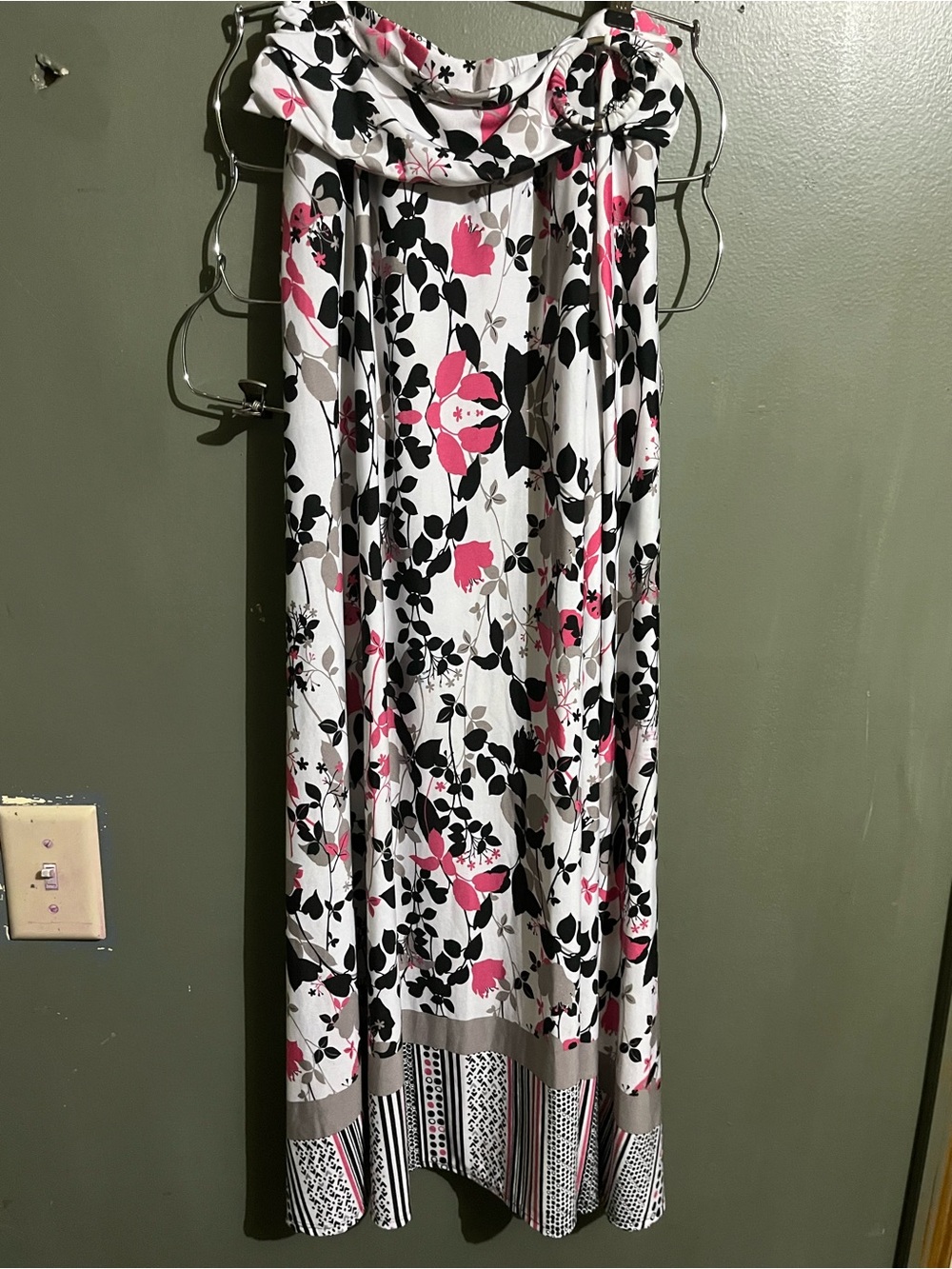 Robert Louis White Maxi Skirt with Black & Pink Floral Print